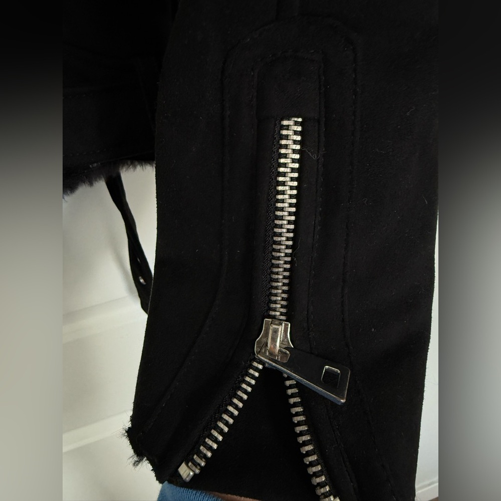 ZARA Motorcycle style jacket XS fur lined black suede - Picture 7 of 7